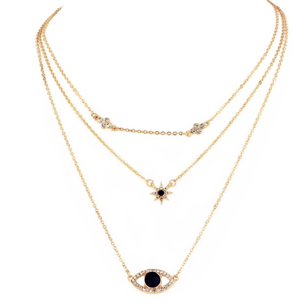 New Gold Layered Eye Necklace - Picture 2 of 5